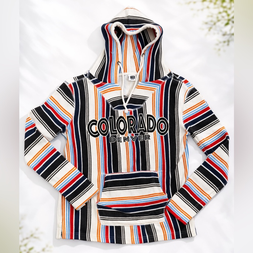 Colorado Denver Baja Hoodie Lone Rock Striped Pullover Medium